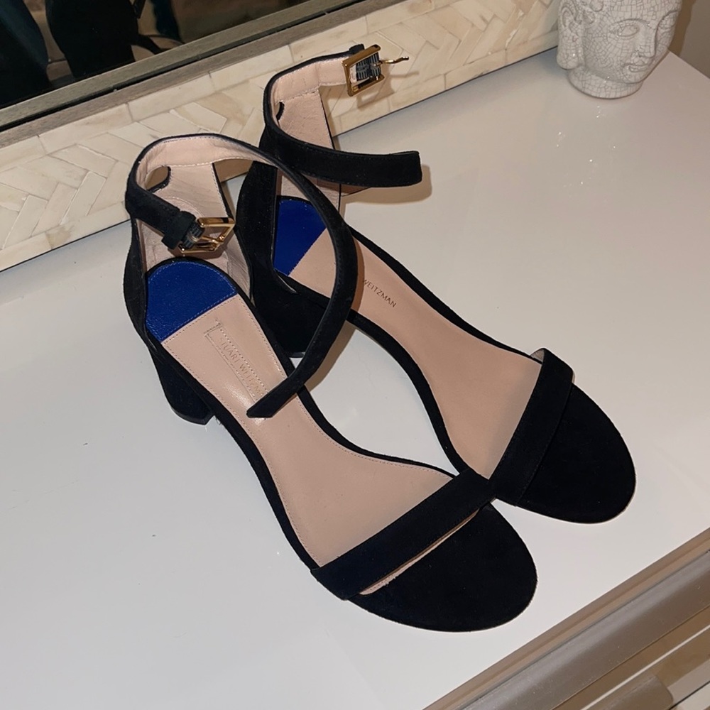 Stuart weitzman black suede sandal heels